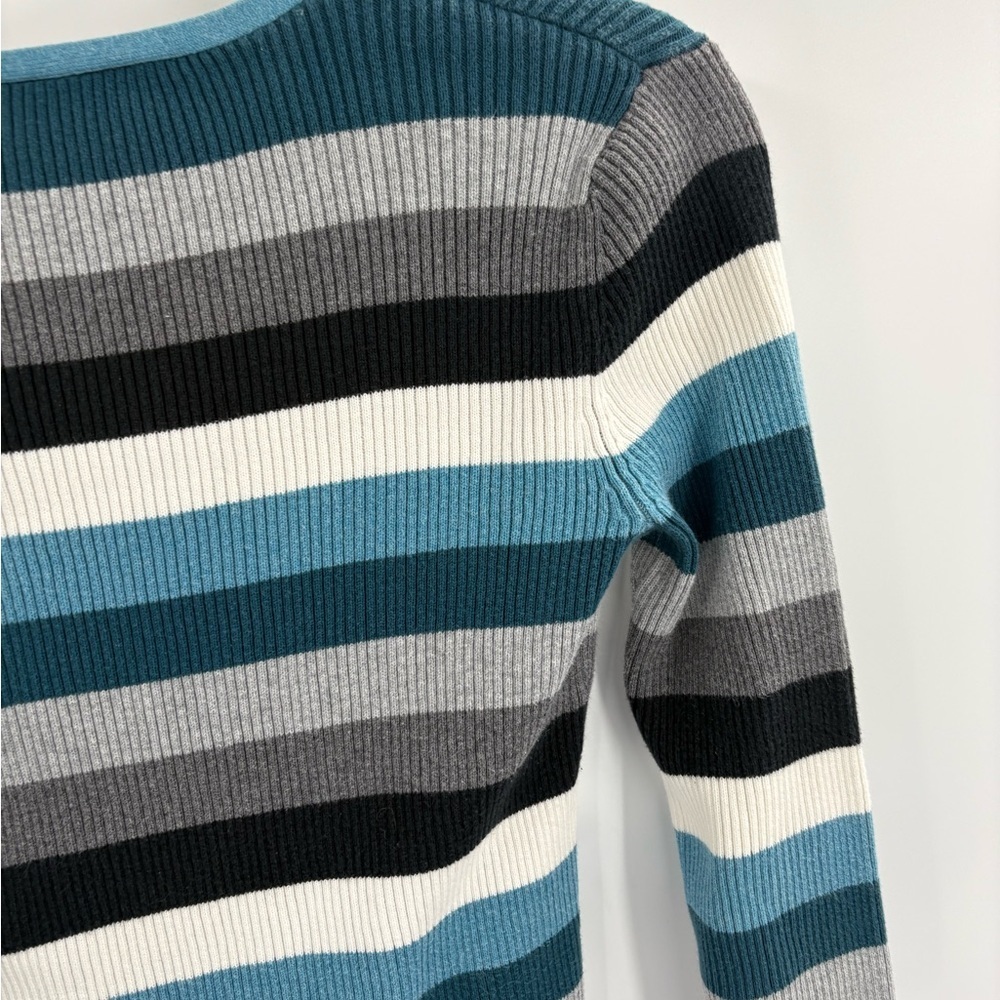 Croft and borrow blue 90s retro 2000s stripe v neck long sleeve sweater small - Picture 9 of 13